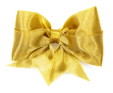 金色缎子礼品蝴蝶结。丝带