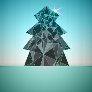 蓝色三角形圣诞树矢量卡