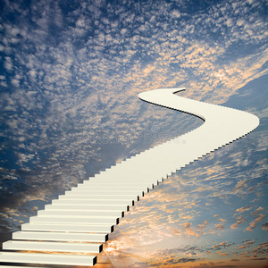 通往天空的阶梯通向成功的阶梯: 楼梯和美丽的云天空视觉与天空云词通