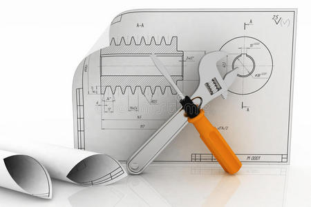 带草图的三维扳手和螺丝刀