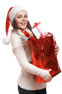 肖像 圣诞老人 购物 可爱的 白种人 人类 面对 开衫 快乐