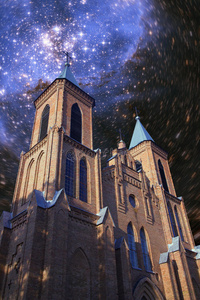星空下的教堂图片