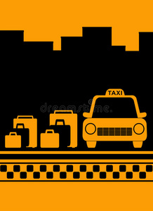 带包城市和出租车标志的出租车背景