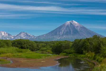 堪察加半岛上的koryaksy火山和avacha河。