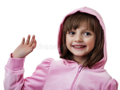 穿粉红色夹克的快乐女孩