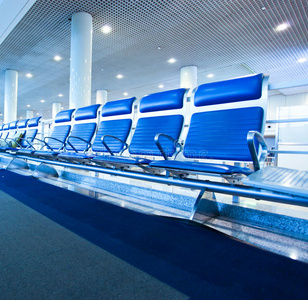 机场蓝色宽敞走廊