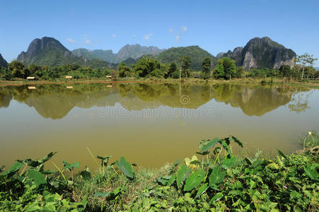 vang vieng附近的乡村景观