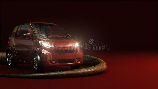 带灯和蛇的红色汽车图片