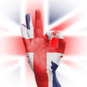 手OK标志与英国国旗