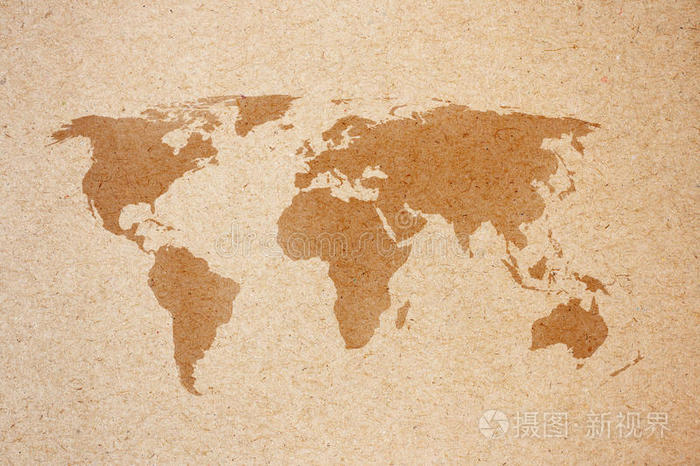 天然棕色再生纸世界地图
