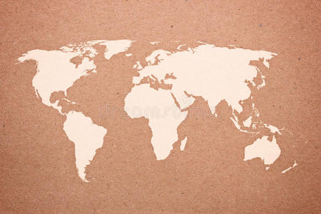 天然棕色再生纸世界地图照片