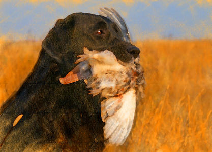 黑拉布拉多鸭油画肖像图片