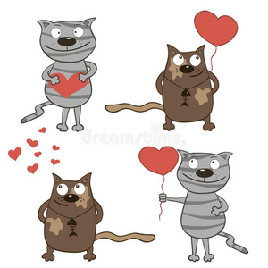 卡通猫和心脏。