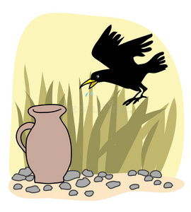 黑色乌鸦和一个罐子伊索寓言图片