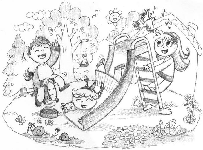 3个孩子在农村玩耍插画-正版商用图片0mimg7-摄图新视界