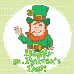 可爱的圣帕特里克斯小妖精头戴礼帽插画