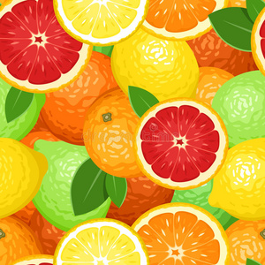 无缝背景与柑橘类水果。