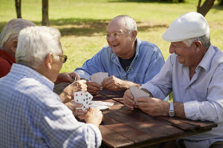 活跃的老年人，一群在公园打牌的老朋友