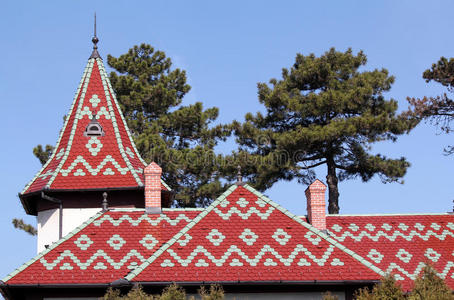彩色瓷砖屋顶建筑细节