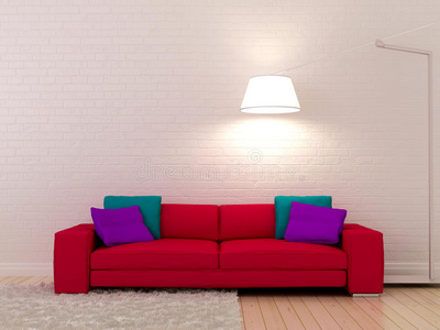 白色墙壁上的粉红色沙发