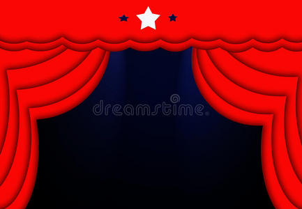 红色窗帘蓝色灯光星星舞台背景图片
