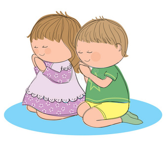 基督教儿童祈祷祷告户外在圣经营小男孩和女孩, 祷告, 基督徒祈祷