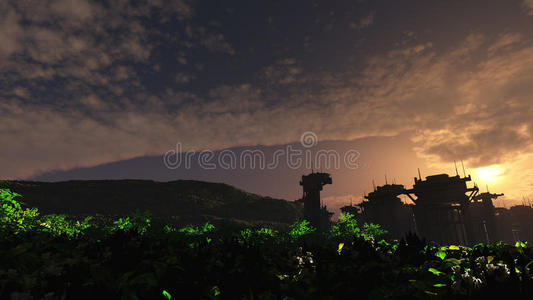 夕阳下的科幻建筑图片