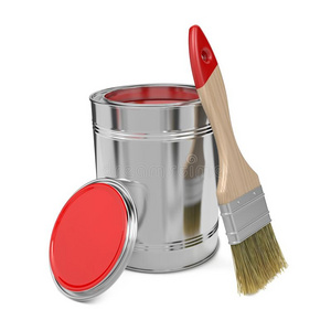 油漆罐和油漆刷。