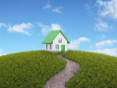 山上的小房子照片