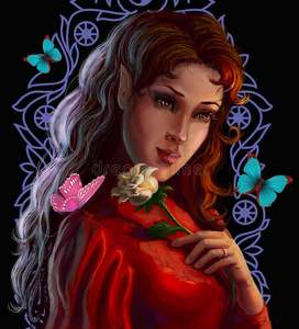 一个美丽的玫瑰精灵的画像
