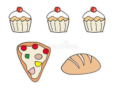食品图标杯形蛋糕面包披萨