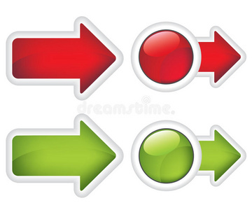 红色和绿色箭头和按钮标志