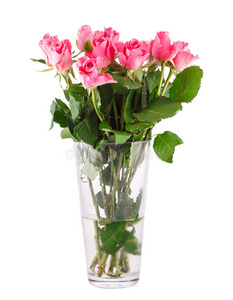 花瓶里的一束粉红玫瑰