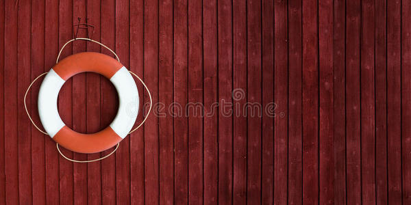 木船侧面的红白救生圈