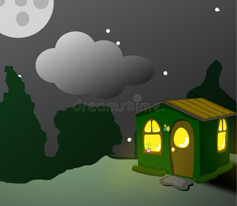 夜晚的梦幻绿小屋图片