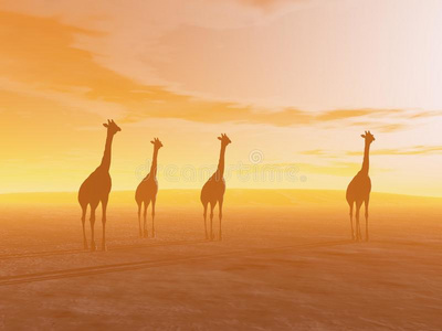 沙漠中的长颈鹿3d渲染