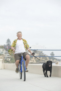 老人带狗骑自行车图片