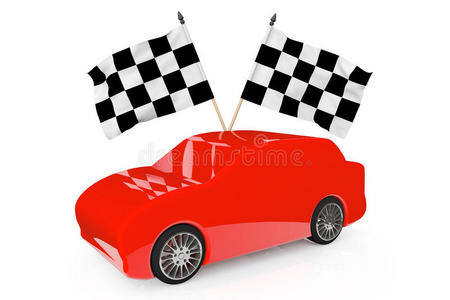 带有赛车旗帜的抽象红色汽车