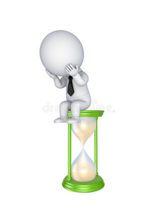 悲伤的3d小人物坐在沙漏上.学生女性的表情.不同的女性情绪设置.