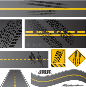 带轮胎轨道的沥青路面矢量