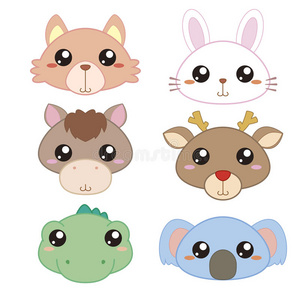 六个动物六个可爱的卡通动物头照片