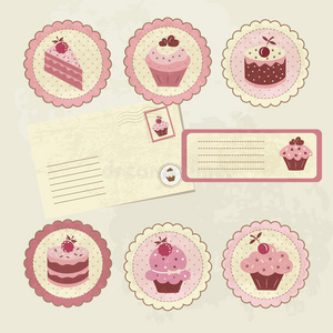 邮递 粉红色 纸杯蛋糕 卡通 甜点 面包店 樱桃 饼干 巧克力
