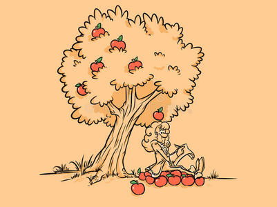 苹果树下牛顿摇篮-钱袋子艾萨克牛顿牛顿的苹果牛顿摇篮平衡球牛顿