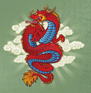 绿上红龙纹照片