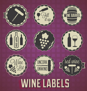 复古风格的葡萄酒标签和图标