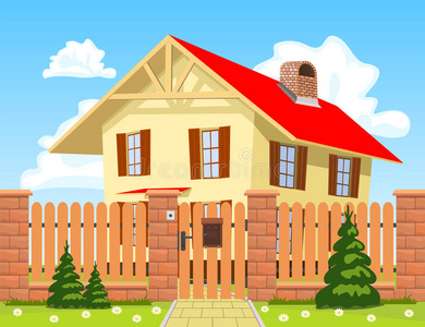 带大门的木栅栏后面的家庭住宅照片