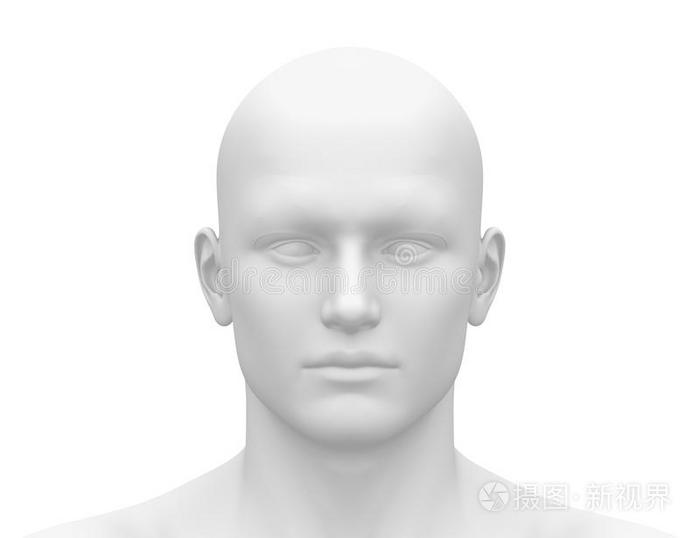 空白白色男性头部前视图