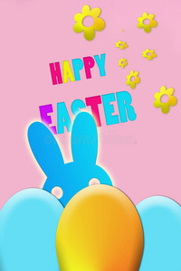 复活节快乐粉红兔背兔