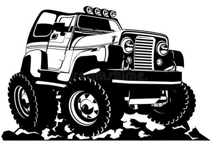 卡通吉普车白色的吉普车safari 吉普车比赛中的脏吉普车矢量手绘草绘