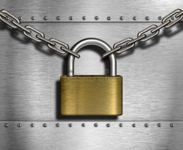 链条锁金属背景带链条的封闭锁照片